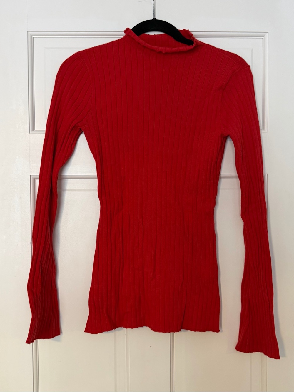 Red Ribbed Long Sleeve Mock Neck Top - Unbranded